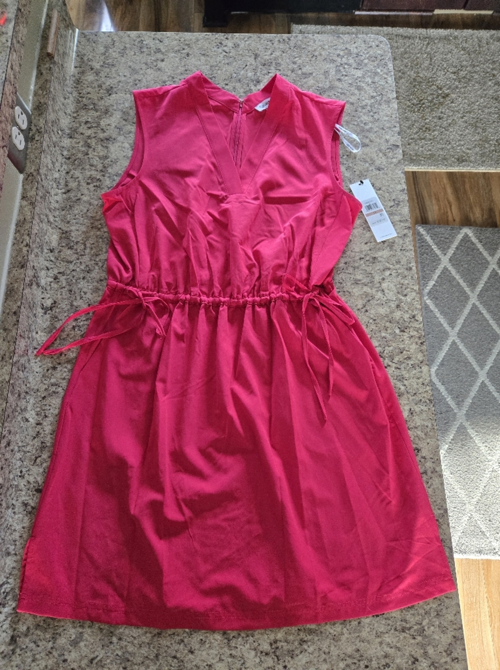 NWT CALVIN KLEIN HOT PINK SUMMER DRESS WITH CINCH WAIST SIZE 12